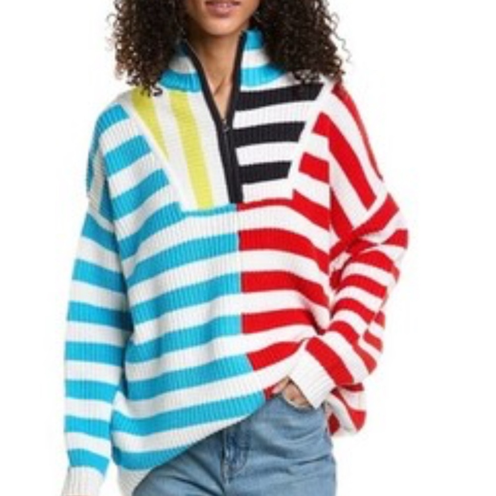 STAUD Hamptons Multicolor Striped half zip Sweater Women’s Small